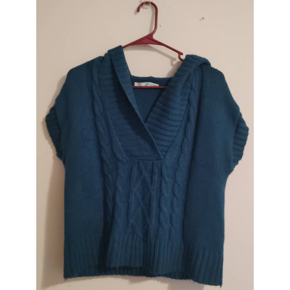 Maurice's Womens Aqua‎ Blue Shore Sleeve Knit Hoodie Sweater Size XL